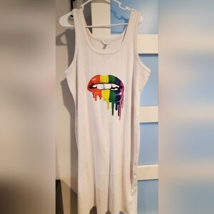 White Tank Top with Rainbow Lips Graphic